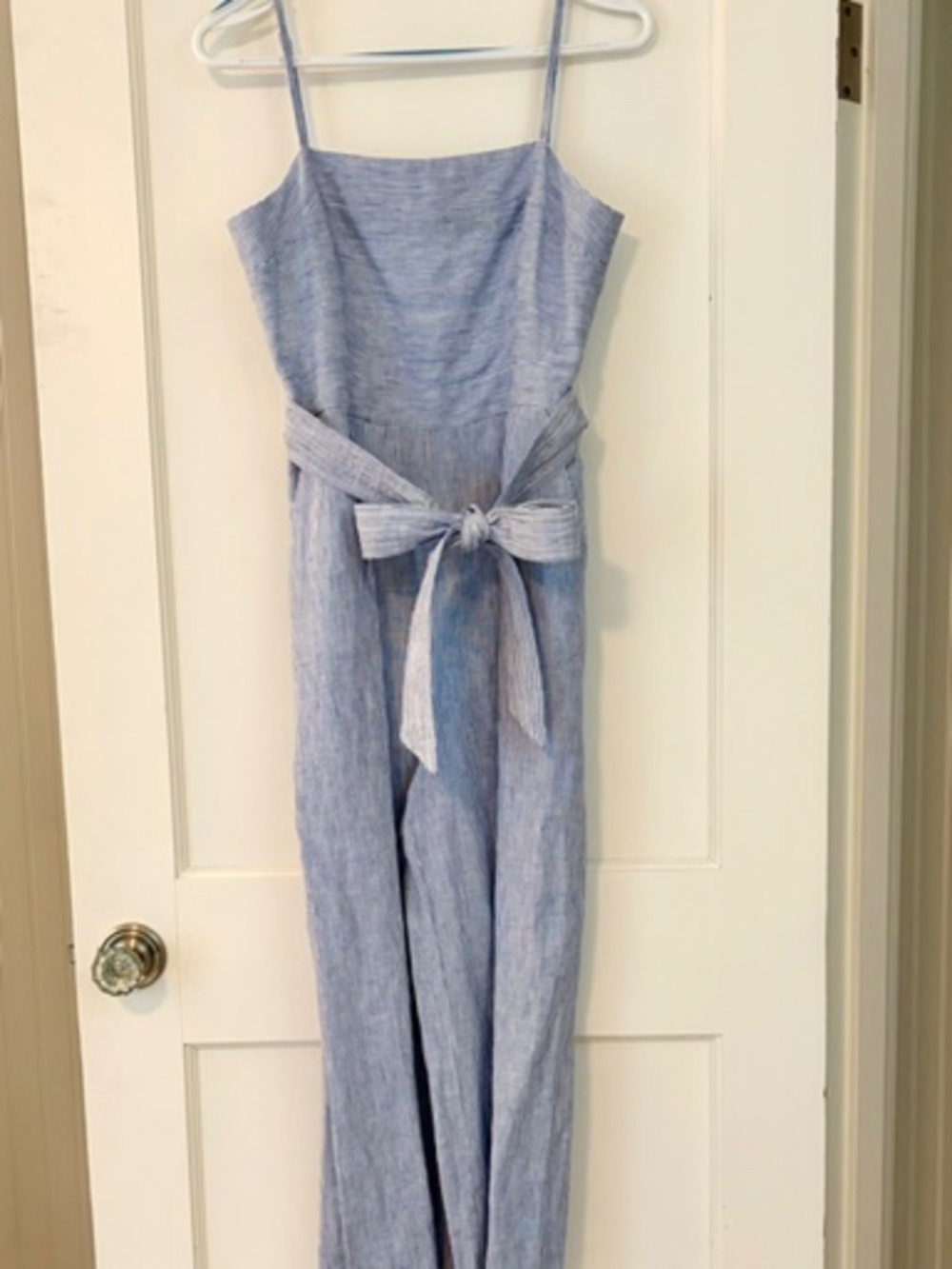 J Crew Jumpsuit Blue & White Pin Stripe Linen Blend Size 4